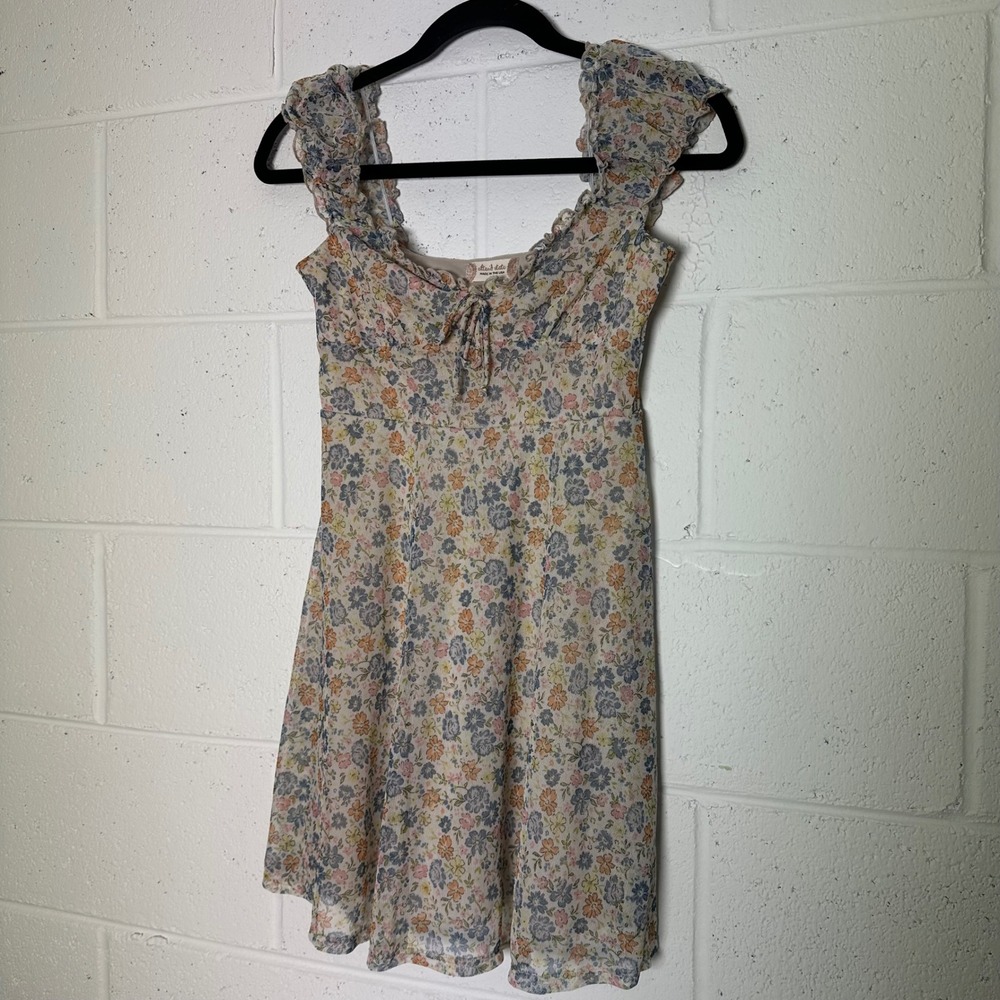 Altar'd State Floral Mesh Mini Dress XS Ruffle Sweetheart Neckline Multicolor